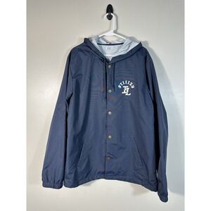 Stiiizy Jacket Mens Large Blue Hooded‎ Snap Up Illinois Windbreaker